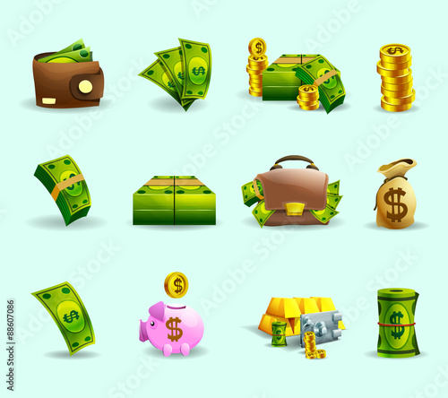Cash payment flat icons set