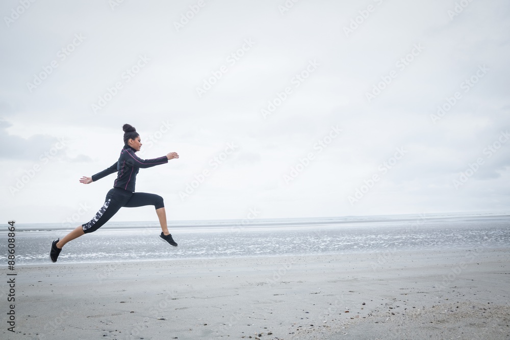 Fit girl working out on cold day Fit girl working out on cold day