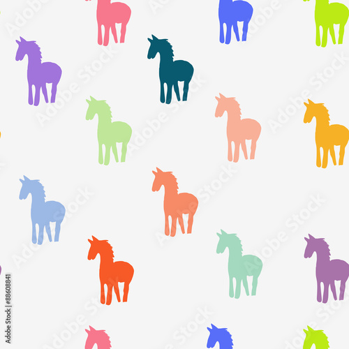 Multi-colored horses on a white background.