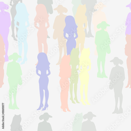 Fashion silhouettes in cartoon style on white background. Seamless vector.