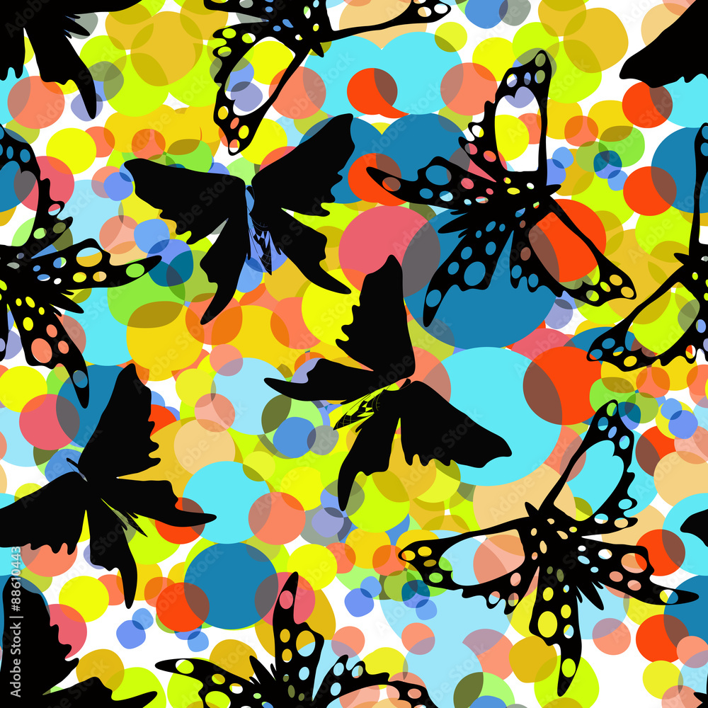 Colorful background with butterflies. Seamless.