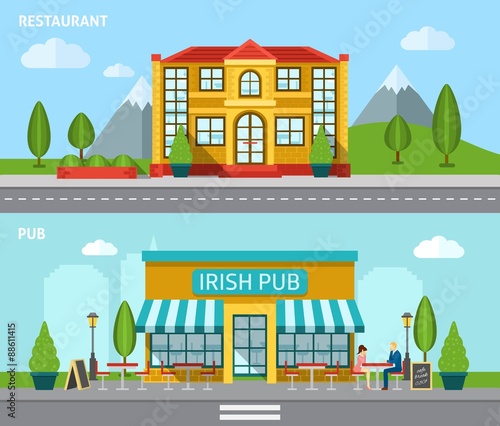 Cafe Flat Banner Set