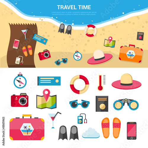 Summer Vacation Travel Concept Icons Set