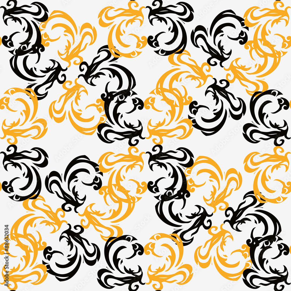Abstract background in black and yellow patterns.Seamless.
