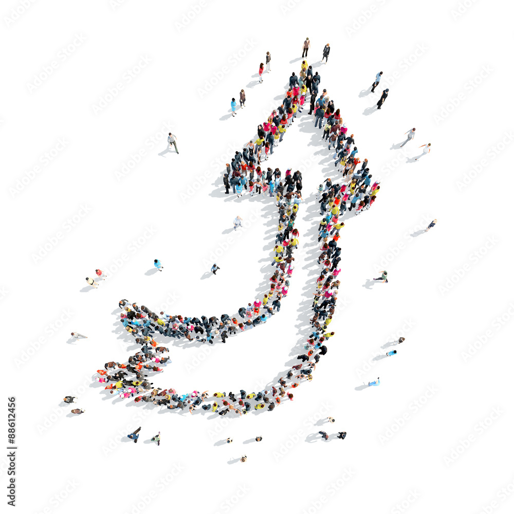 people in the shape of an arrow. people in the shape of an arrow.