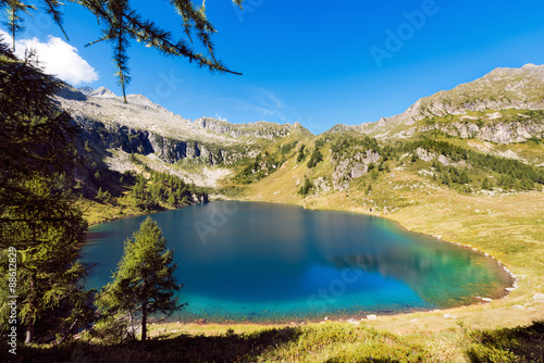 Lago di Campo - Adamello Trento Italy. Lago di Campo  Campo lake  1944 m. Small beautiful alpine lake in the National Park of Adamello Brenta  Trentino Alto Adige  Italy