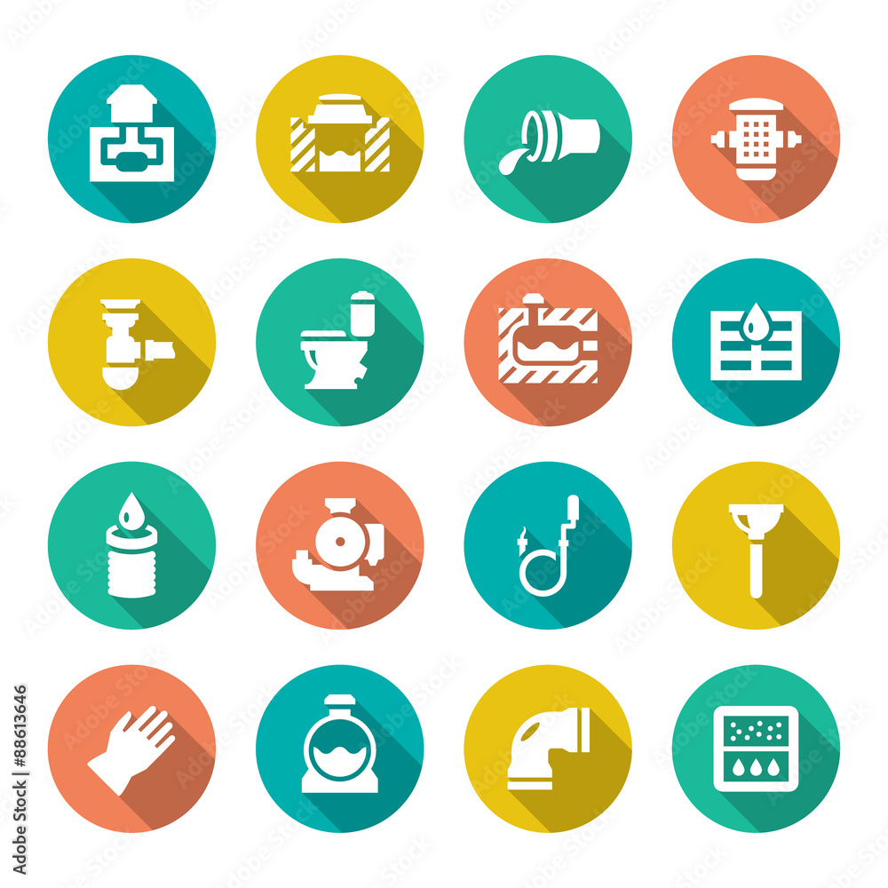 Set flat icons of sewerage Set flat icons of sewerage