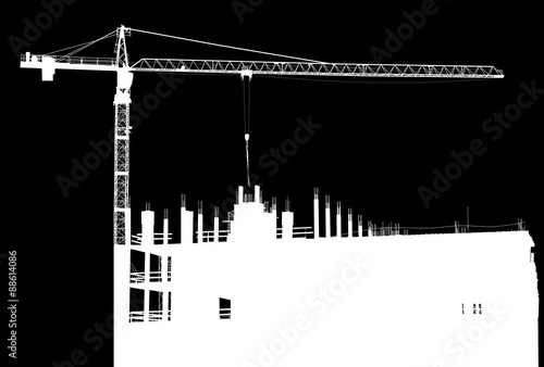long white single crane above unfinished building
