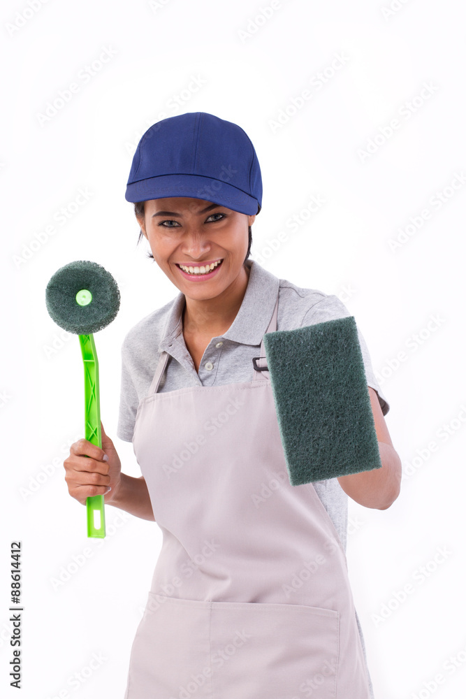 confident, professional female cleaner ready for duty confident, professional female cleaner ready for duty