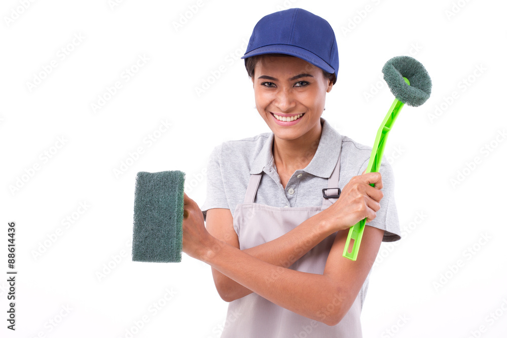 confident, professional female cleaner ready for duty confident, professional female cleaner ready for duty