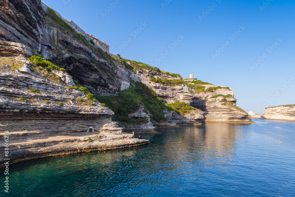 Rocky cliffs with old fortifications. Bonifacio