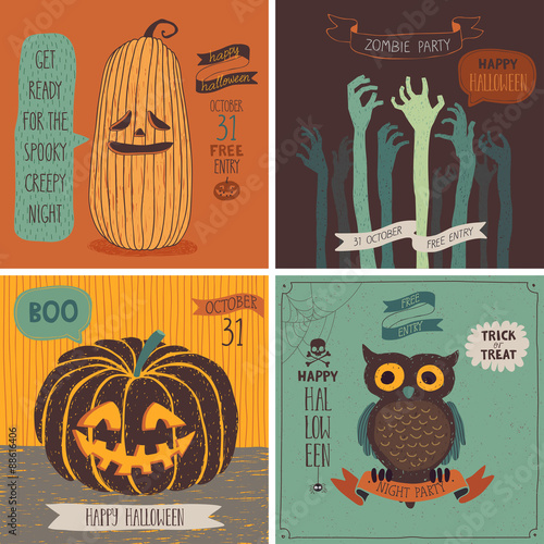Halloween Cards set - hand drawn style.