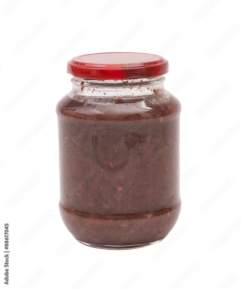 Tomato sauce jar on white background Tomato sauce jar on white background