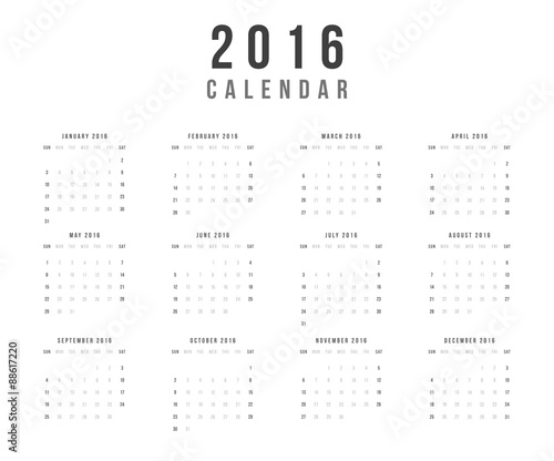 Calendar 2016 year vector design template - Minimalism Style