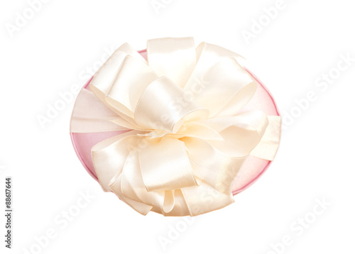 Gift box with ribbon bow isolated on white background