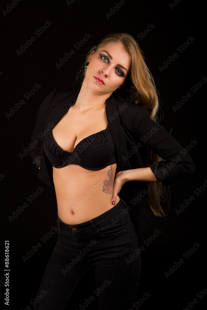 sexy woman wearing lingerie and jacket sexy woman wearing lingerie and jacket