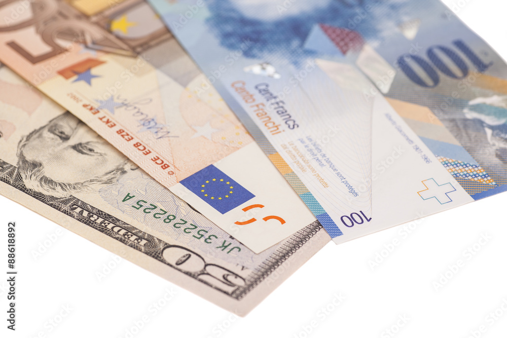 American dollars, European euro,Swiss franc currency