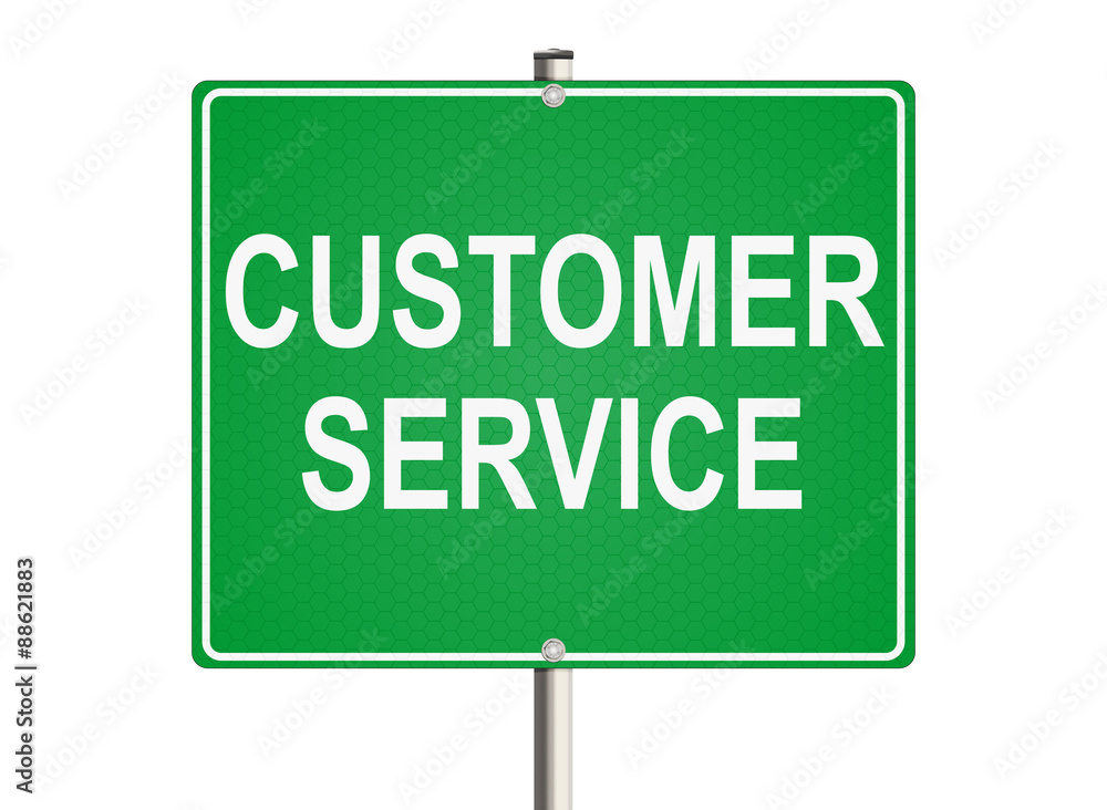 Customer service. Road sign on the white background. Raster illustration.