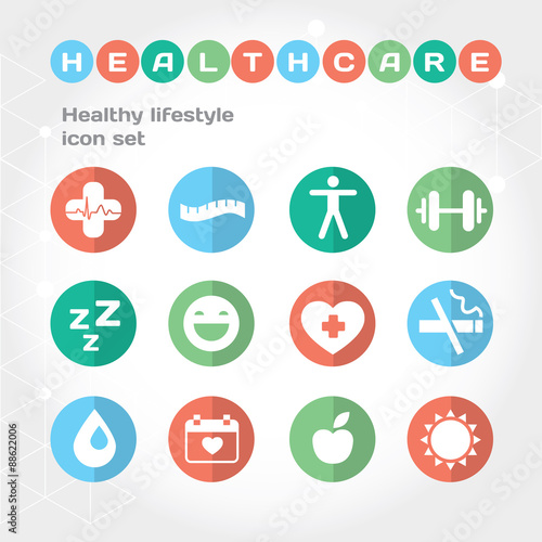 Medical and Healthcare flat round icon set.