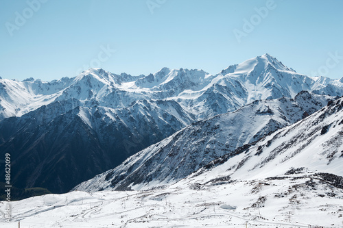Trans-Ili Alatau mountains. Top view from Big Almaty peak. photo