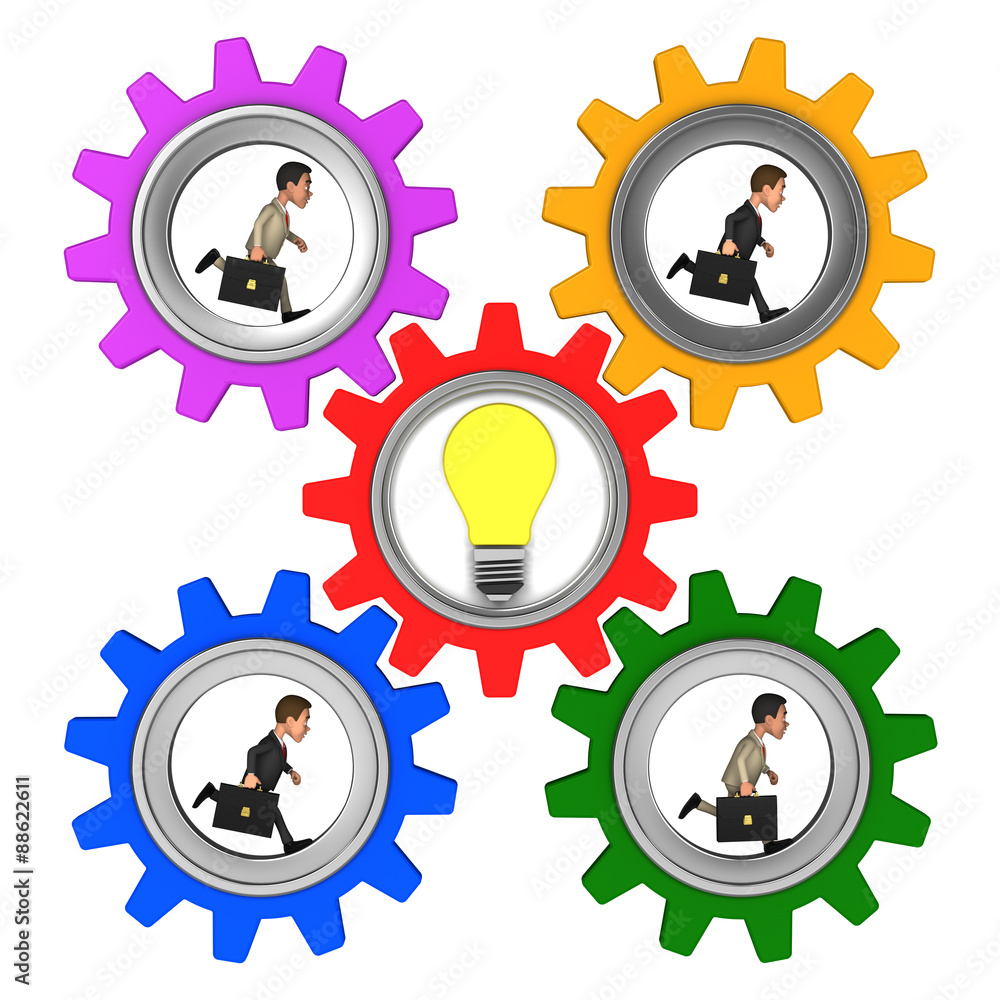 business team running in the gears business team running in the gears
