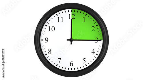 Принти на полотні Wall clock with a green 15 minutes time interval