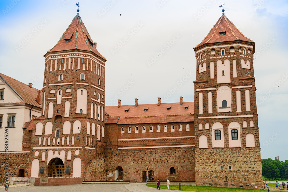 Obraz premium Medieval Mirskiy castle in Mir. Grodno region. Belarus. Focus on