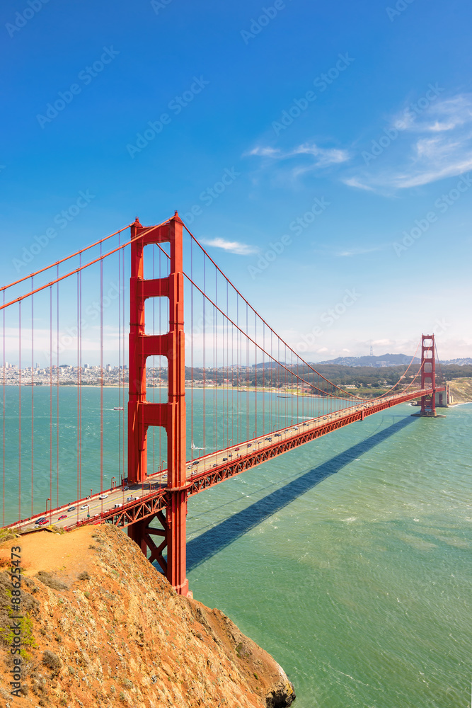 Golden Gate Bridge in San Francisco, California, vertical.