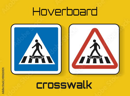 set of hoverboard crosswalk signs in blue and red colour