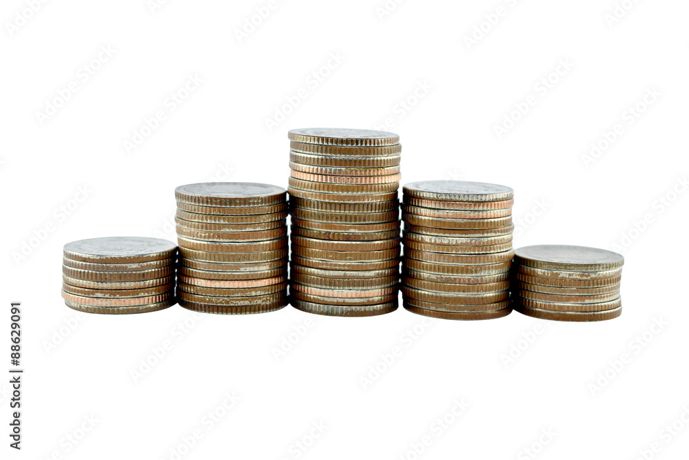 money growth concept in business, Coins on white background. money growth concept in business, Coins on white background.