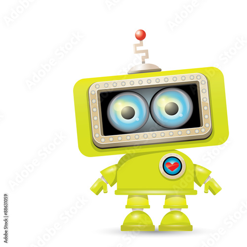 vector green cartoon robot isolated on white