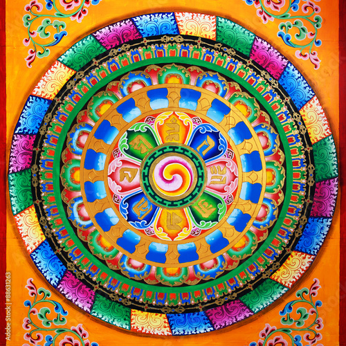 Photography buddhist fresco, tibetan art of mural