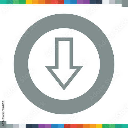 Flat arrow down icon in a circle.
