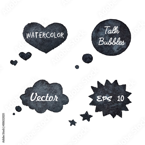 Watercolor hand drawn talk bubbles silhouettes.Vector illustration