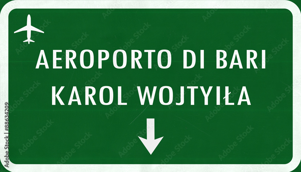 Bari Karol Wojtyila Airport Highway Sign - obrazy, fototapety, plakaty 