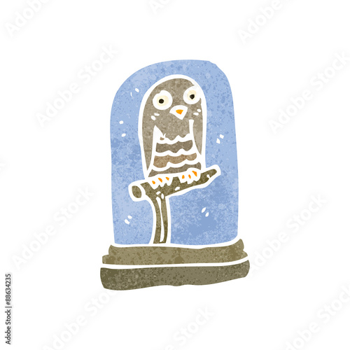 retro cartoon stuffed owl in jar