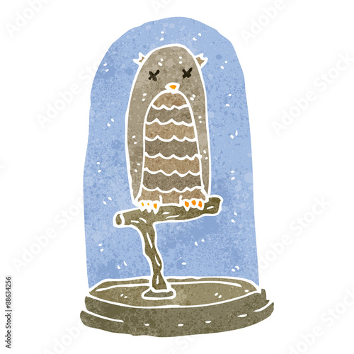 retro cartoon stuffed owl in jar