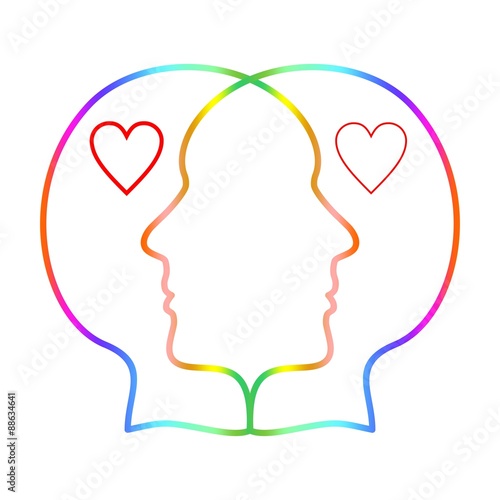 Two colorful folded head with two hearts in their heads on a white background © lacodk