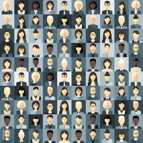 Flat Design Vector Background. Different People Character, Female, Male. Shades of Gray