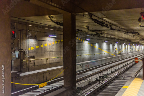 train tracks in the subway in milan