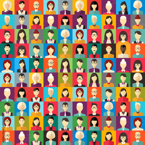 Flat Design Vector Colorful Background. Different People Character, Female, Male