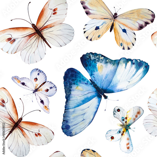 Naklejka Akwarela motyle, bezszwowe kwiatowy wzór wzór backgrou