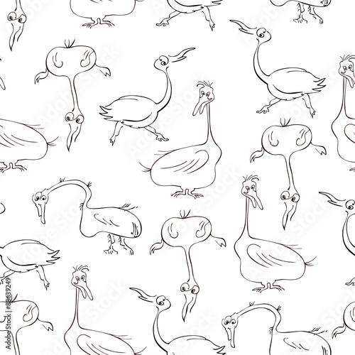 Black and white vector seamless pattern with hand drawn poultry silhouettes for thanksgiving day. Cute cartoon turkeys. Comic turkey illustration.