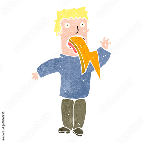 retro cartoon man spitting lightning