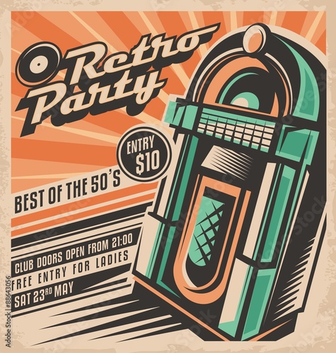 Retro party invitation design photo