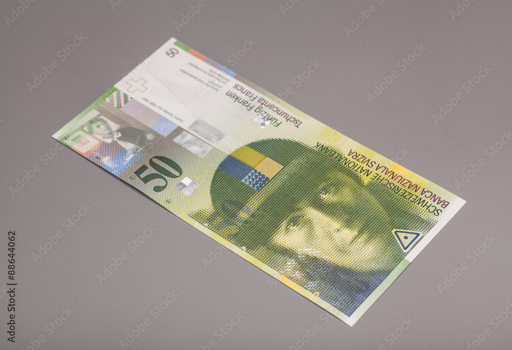 50 Swiss francs, currency of switzerland isolated on gray 50 Swiss francs, currency of switzerland isolated on gray