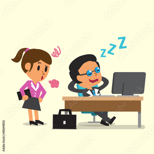 Cartoon business boss falling asleep in his office for design.