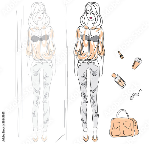 vector girl in stylish blouse