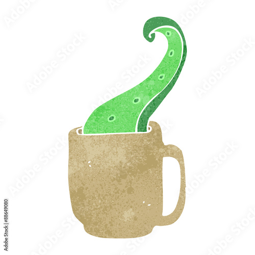 retro cartoon monster in teacup