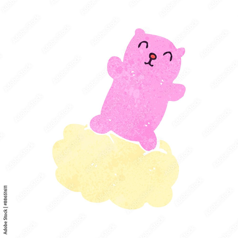 Obraz premium retro cartoon bear floating on cloud